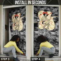 Black Cowgirl Lasso Horseshoe Door Cover Vintage Retro Leopard Animal