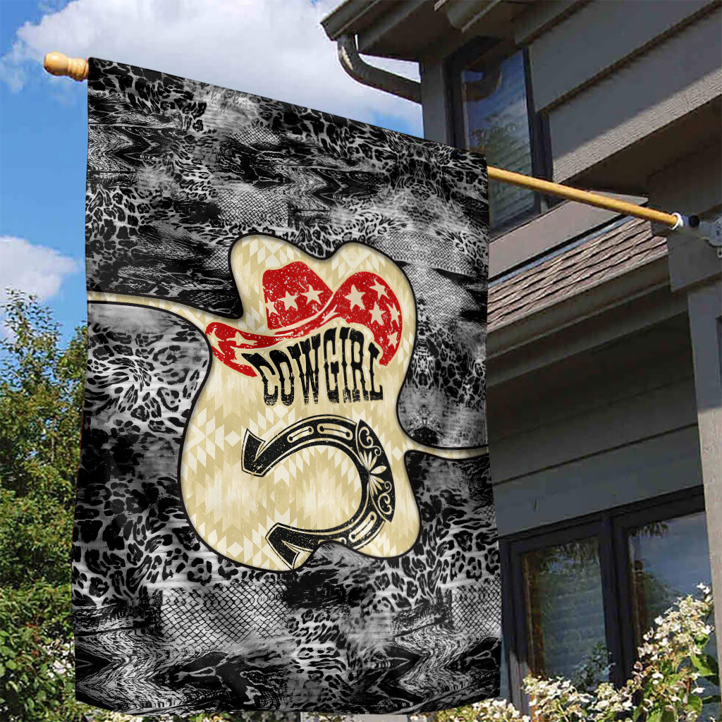 Black Cowgirl Lasso Horseshoe Garden Flag Vintage Retro Leopard Animal