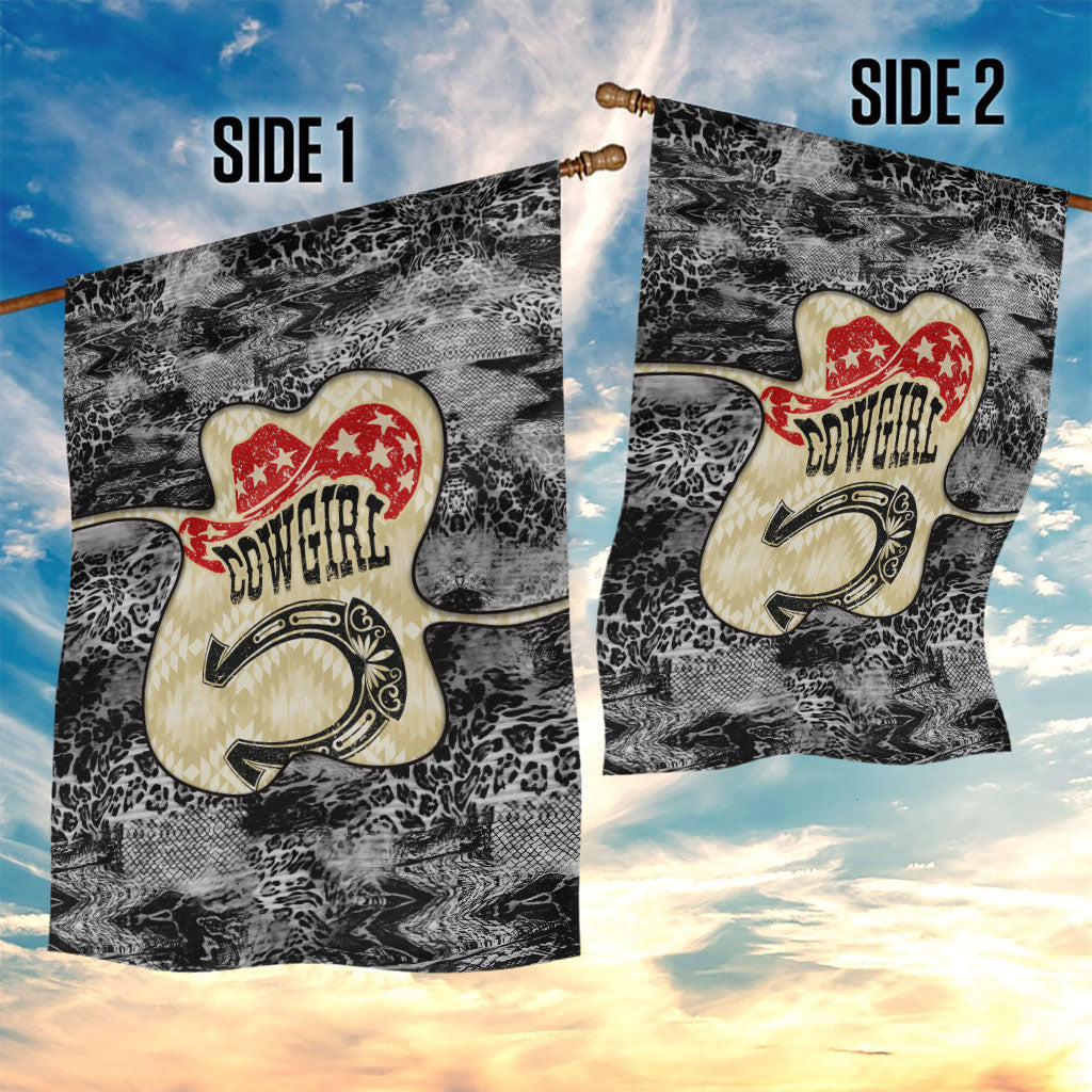 Black Cowgirl Lasso Horseshoe Garden Flag Vintage Retro Leopard Animal