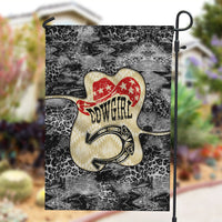 Black Cowgirl Lasso Horseshoe Garden Flag Vintage Retro Leopard Animal