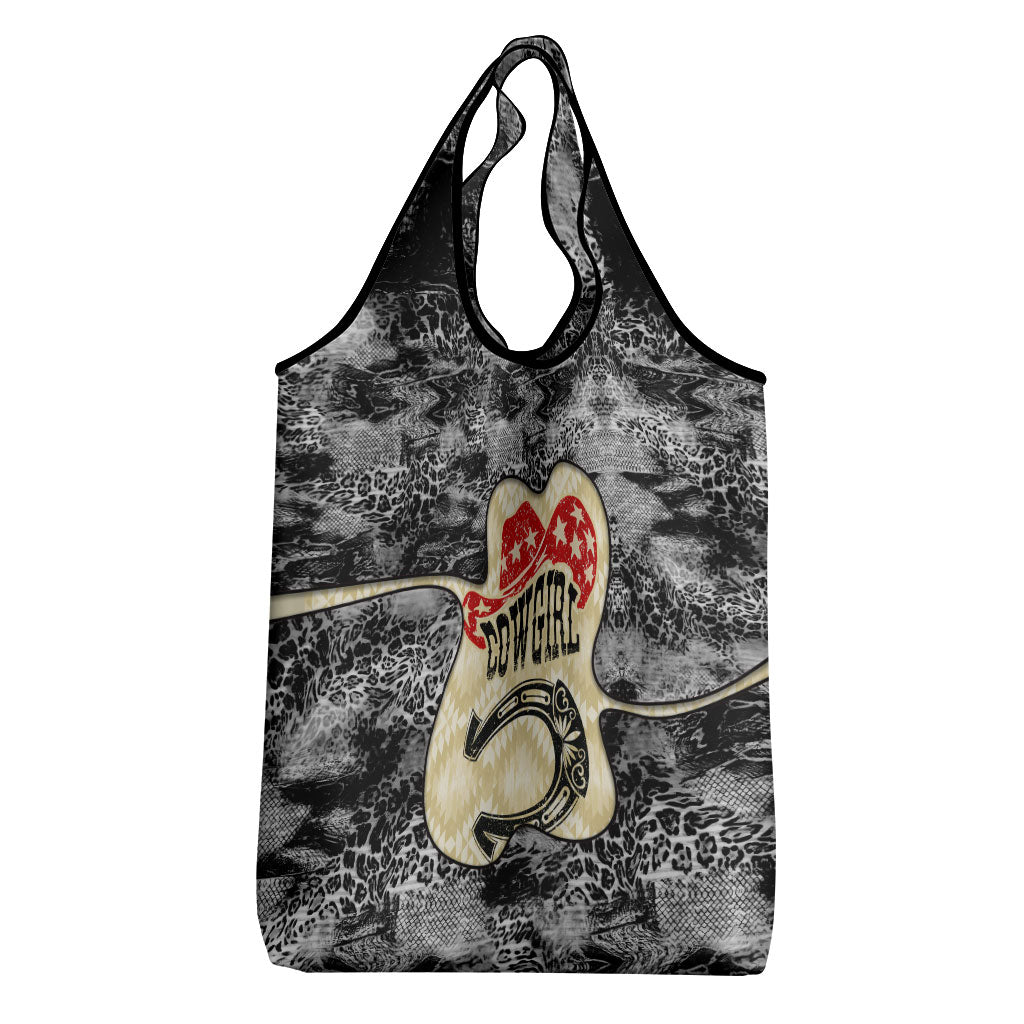 Black Cowgirl Lasso Horseshoe Grocery Bag Vintage Retro Leopard Animal