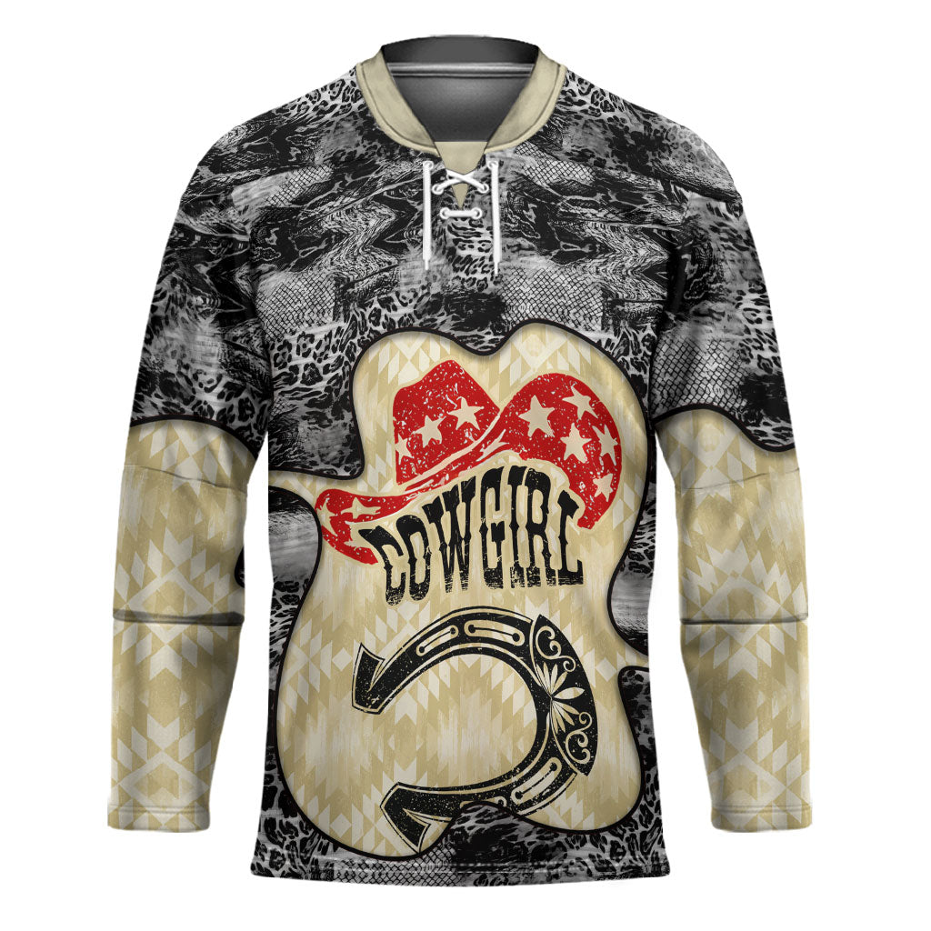 Black Cowgirl Lasso Horseshoe Hockey Jersey Vintage Retro Leopard Animal