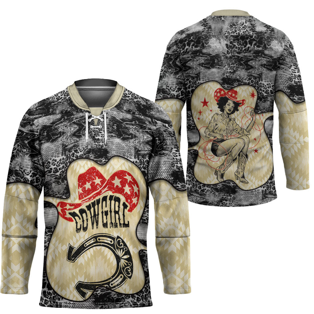 Black Cowgirl Lasso Horseshoe Hockey Jersey Vintage Retro Leopard Animal