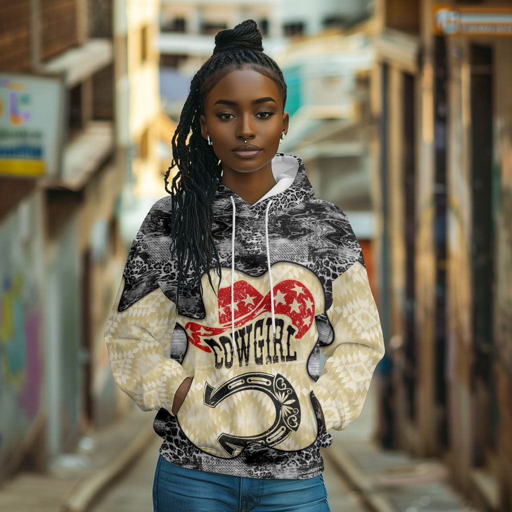 Black Cowgirl Lasso Horseshoe Hoodie Vintage Retro Leopard Animal