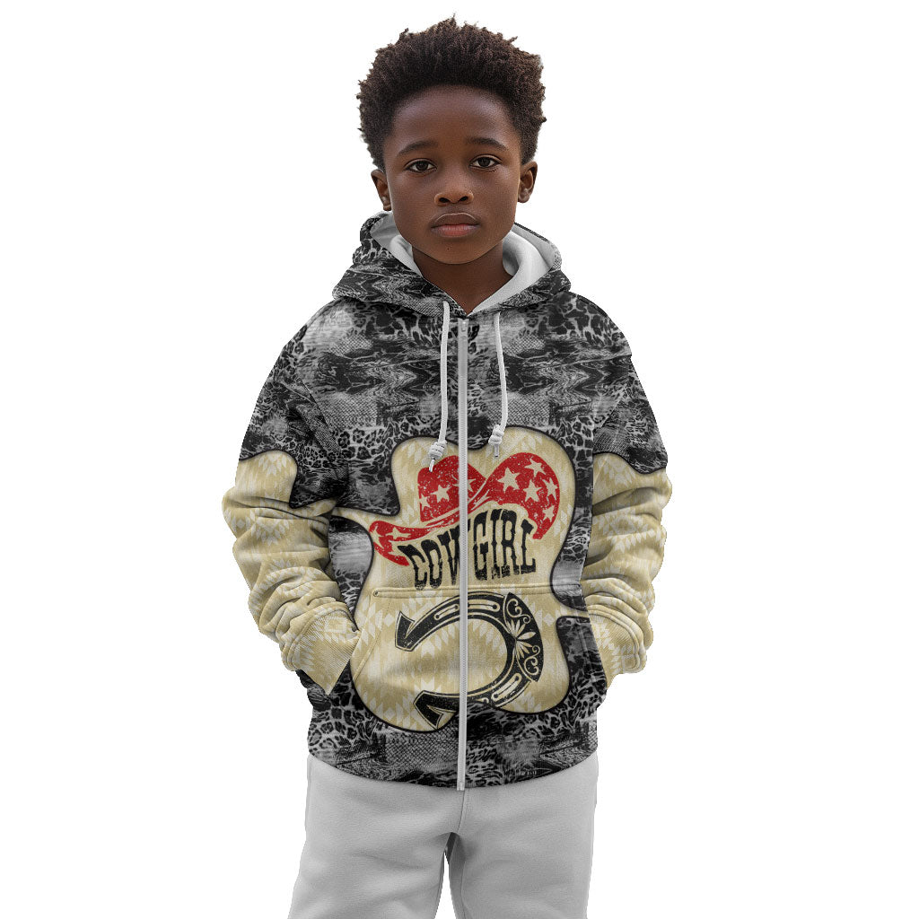 Black Cowgirl Lasso Horseshoe Kid Hoodie Vintage Retro Leopard Animal