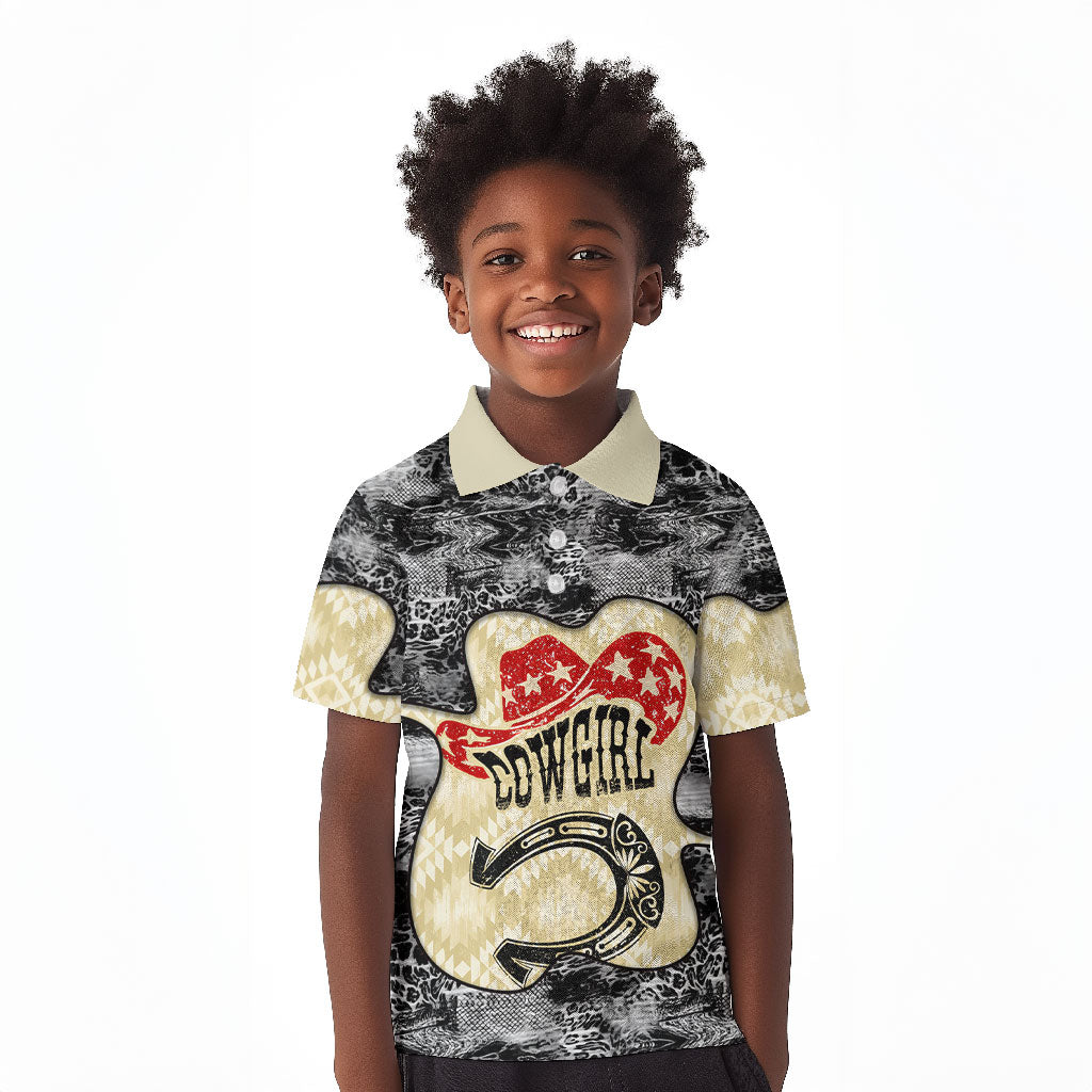 Black Cowgirl Lasso Horseshoe Kid Polo Shirt Vintage Retro Leopard Animal