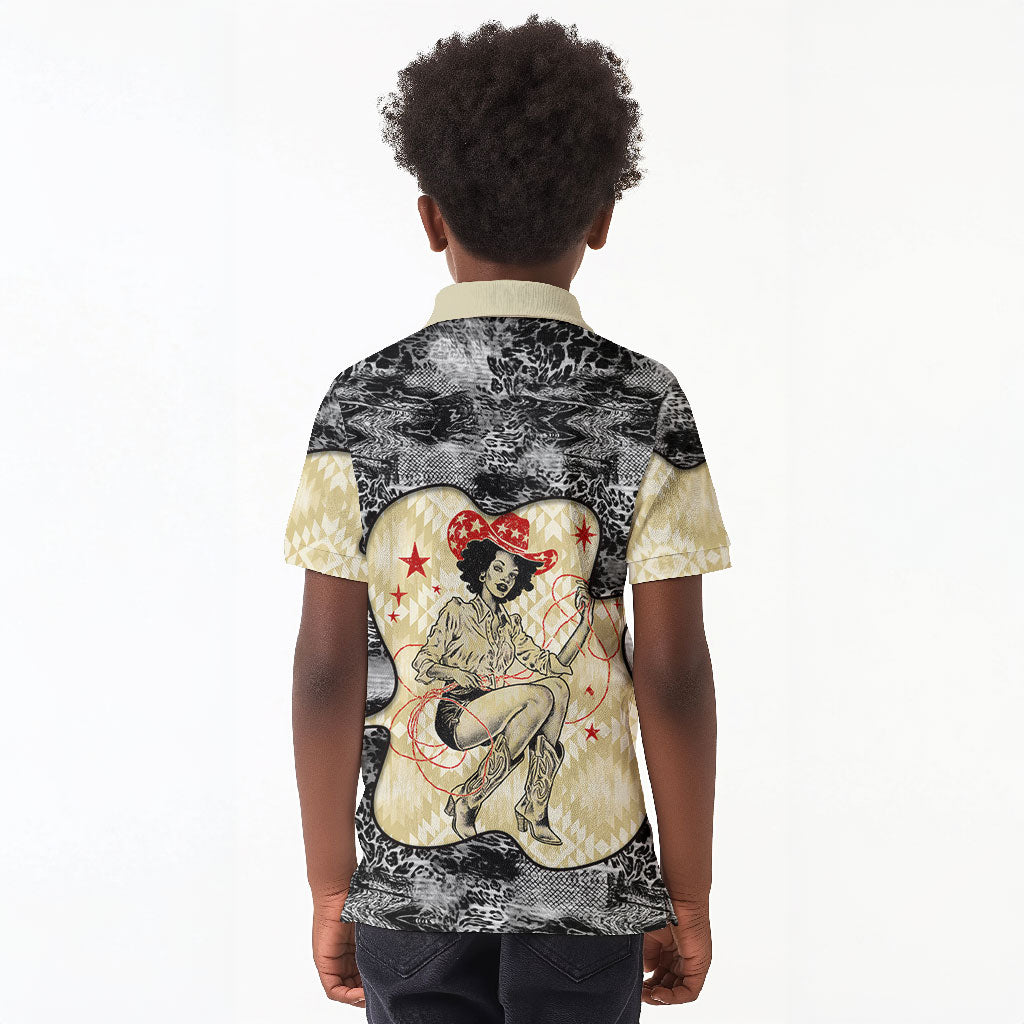 Black Cowgirl Lasso Horseshoe Kid Polo Shirt Vintage Retro Leopard Animal