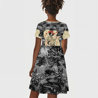 Black Cowgirl Lasso Horseshoe Kid Short Sleeve Dress Vintage Retro Leopard Animal