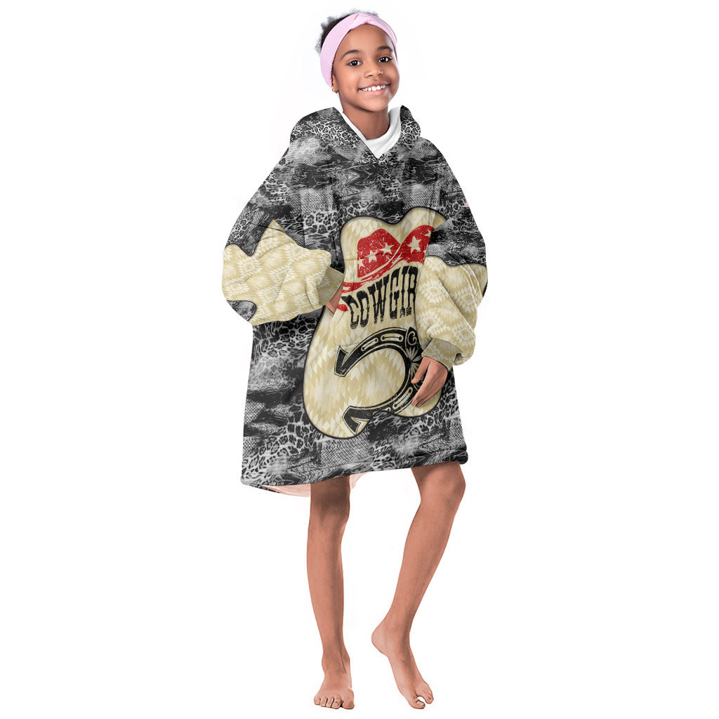 Black Cowgirl Lasso Horseshoe Kid Wearable Blanket Hoodie Vintage Retro Leopard Animal