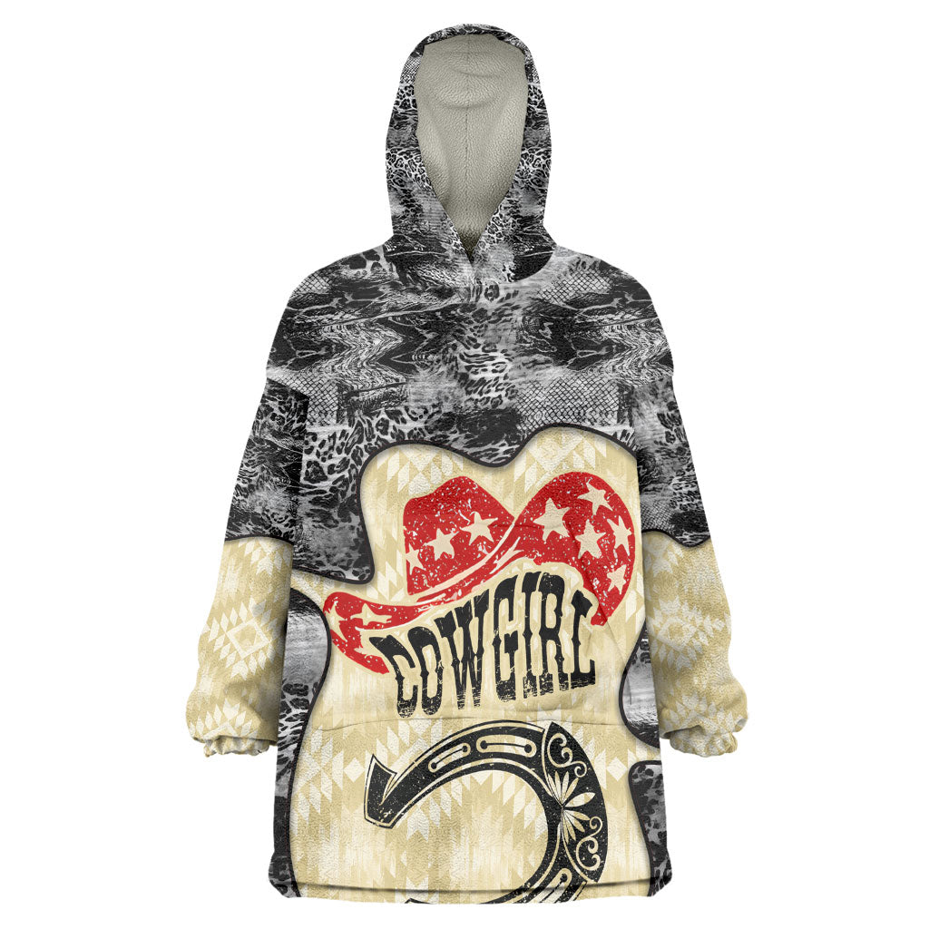 Black Cowgirl Lasso Horseshoe Kid Wearable Blanket Hoodie Vintage Retro Leopard Animal