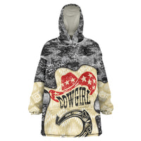 Black Cowgirl Lasso Horseshoe Kid Wearable Blanket Hoodie Vintage Retro Leopard Animal