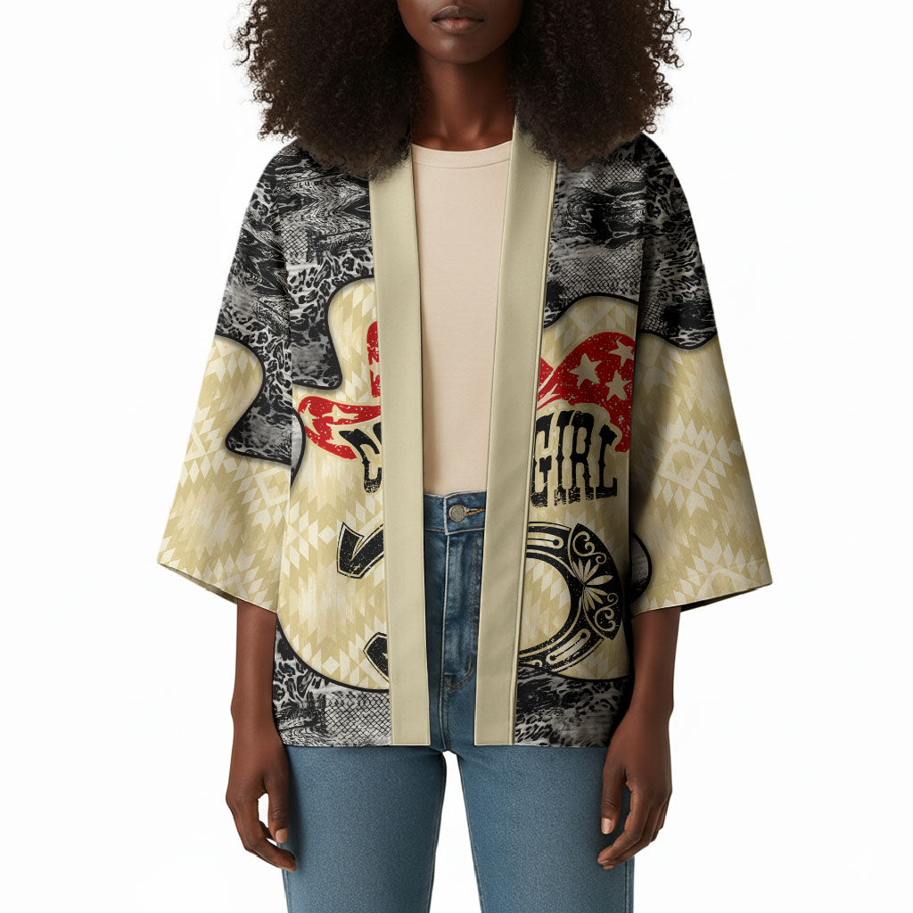 Black Cowgirl Lasso Horseshoe Kimono Vintage Retro Leopard Animal