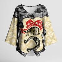 Black Cowgirl Lasso Horseshoe Kimono Sleeve Blouse Vintage Retro Leopard Animal