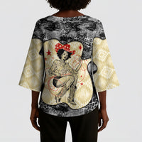 Black Cowgirl Lasso Horseshoe Kimono Sleeve Blouse Vintage Retro Leopard Animal