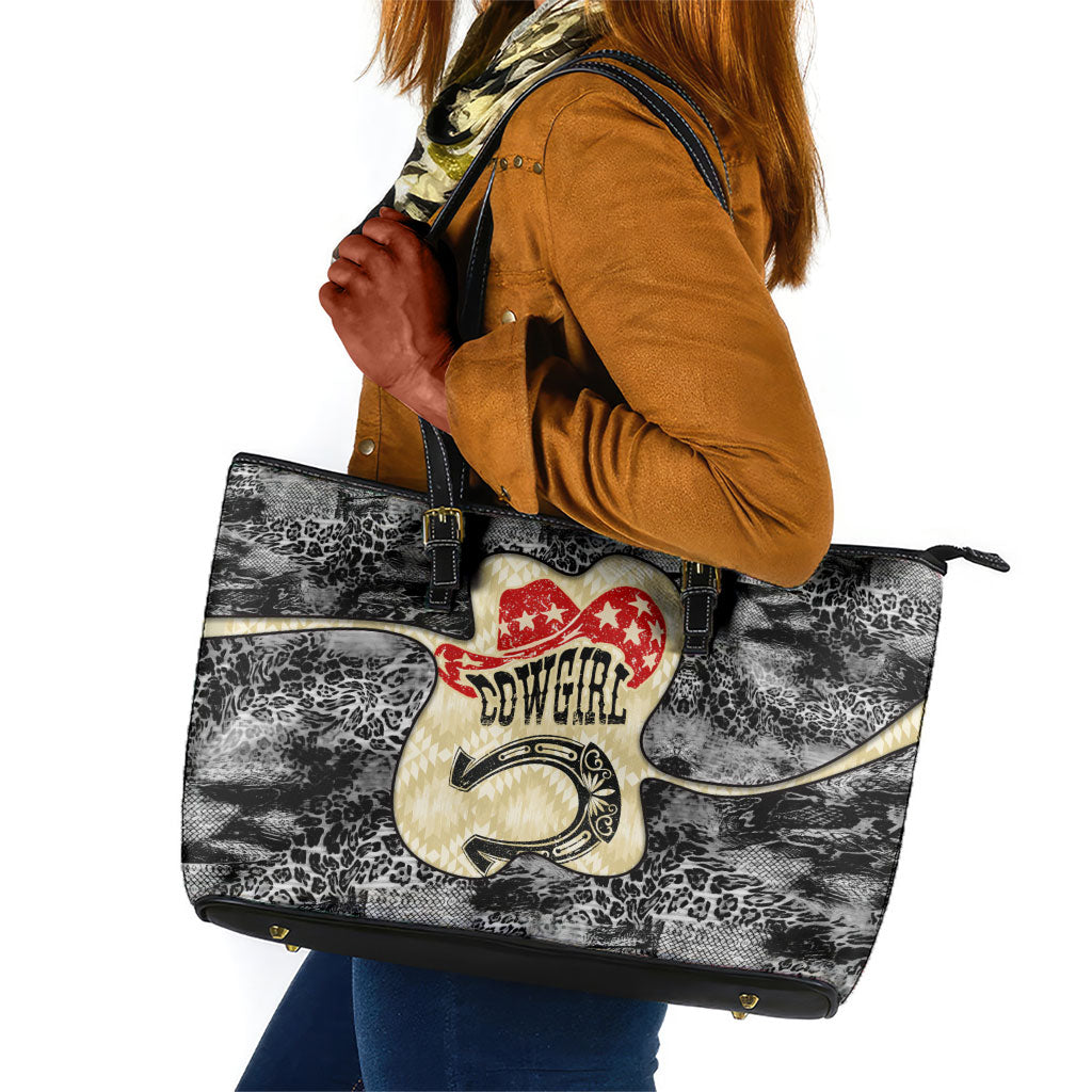 Black Cowgirl Lasso Horseshoe Leather Tote Bag Vintage Retro Leopard Animal