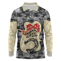 Black Cowgirl Lasso Horseshoe Long Sleeve Polo Shirt Vintage Retro Leopard Animal