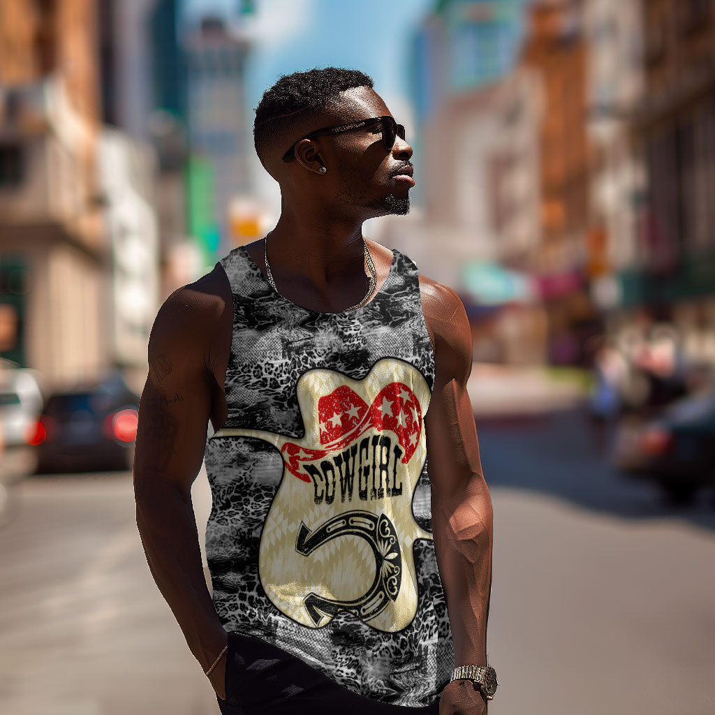 Black Cowgirl Lasso Horseshoe Men Tank Top Vintage Retro Leopard Animal
