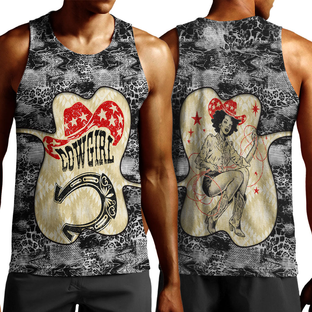 Black Cowgirl Lasso Horseshoe Men Tank Top Vintage Retro Leopard Animal
