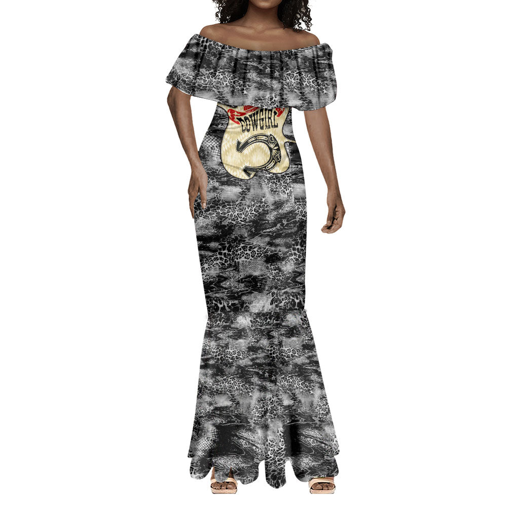Black Cowgirl Lasso Horseshoe Mermaid Dress Vintage Retro Leopard Animal