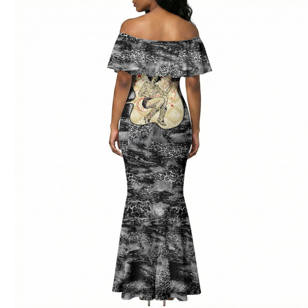 Black Cowgirl Lasso Horseshoe Mermaid Dress Vintage Retro Leopard Animal