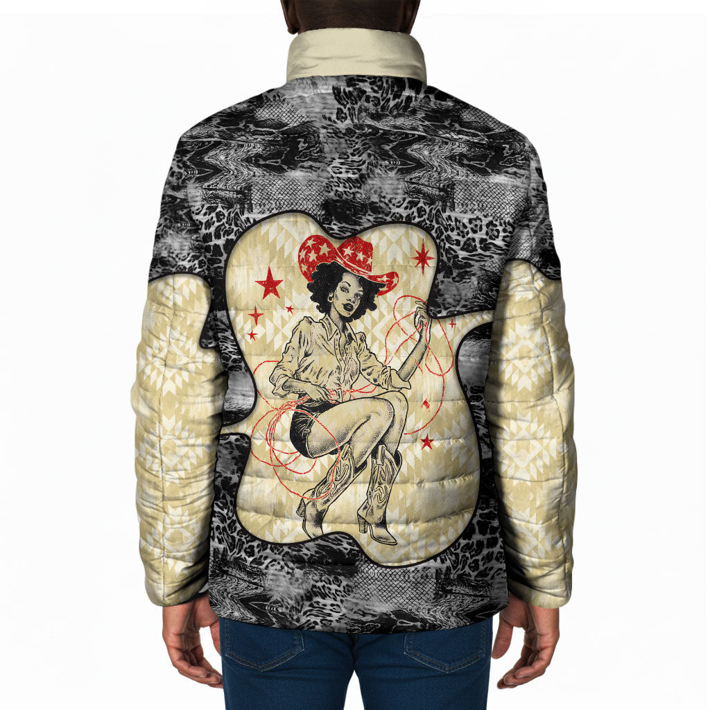 Black Cowgirl Lasso Horseshoe Padded Jacket Vintage Retro Leopard Animal
