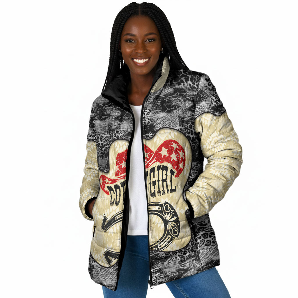 Black Cowgirl Lasso Horseshoe Padded Jacket Vintage Retro Leopard Animal