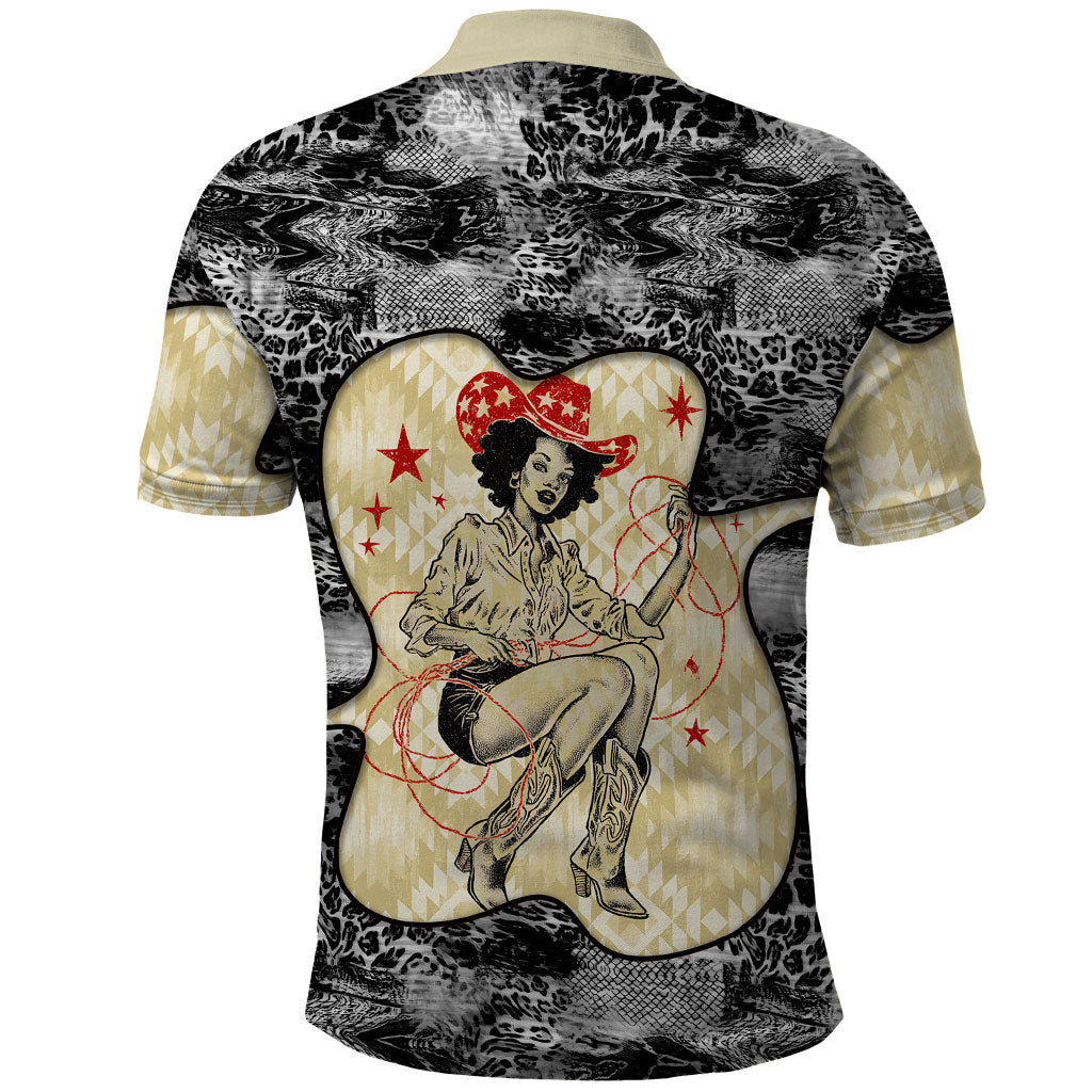 Black Cowgirl Lasso Horseshoe Polo Shirt Vintage Retro Leopard Animal