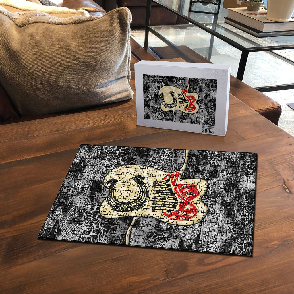 Black Cowgirl Lasso Horseshoe Puzzle Vintage Retro Leopard Animal