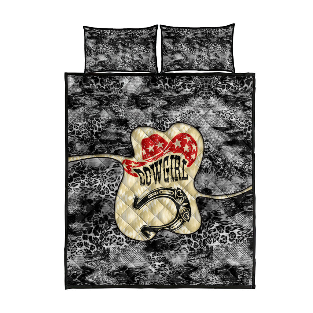 Black Cowgirl Lasso Horseshoe Quilt Bed Set Vintage Retro Leopard Animal