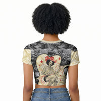 Black Cowgirl Lasso Horseshoe Raglan Cropped T shirt Vintage Retro Leopard Animal
