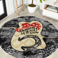 Black Cowgirl Lasso Horseshoe Round Carpet Vintage Retro Leopard Animal