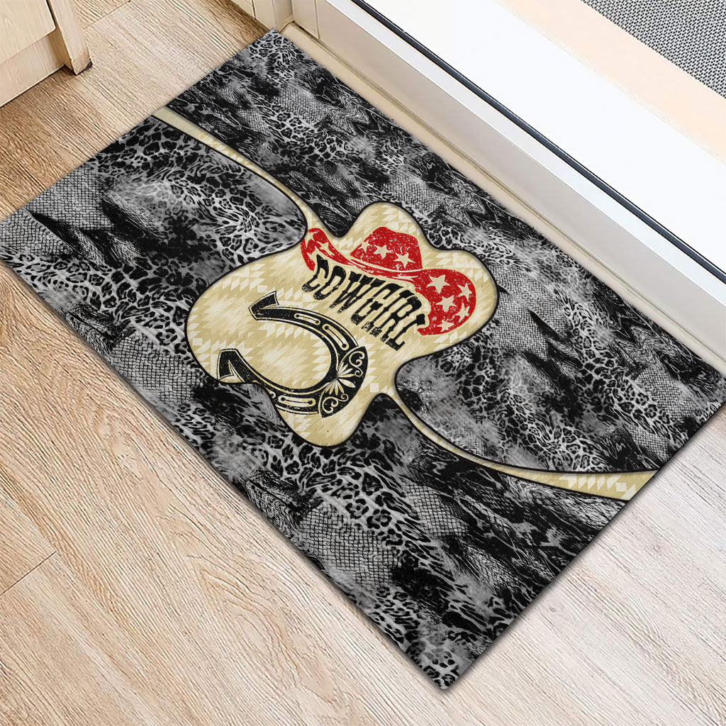 Black Cowgirl Lasso Horseshoe Rubber Doormat Vintage Retro Leopard Animal