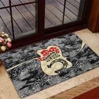 Black Cowgirl Lasso Horseshoe Rubber Doormat Vintage Retro Leopard Animal