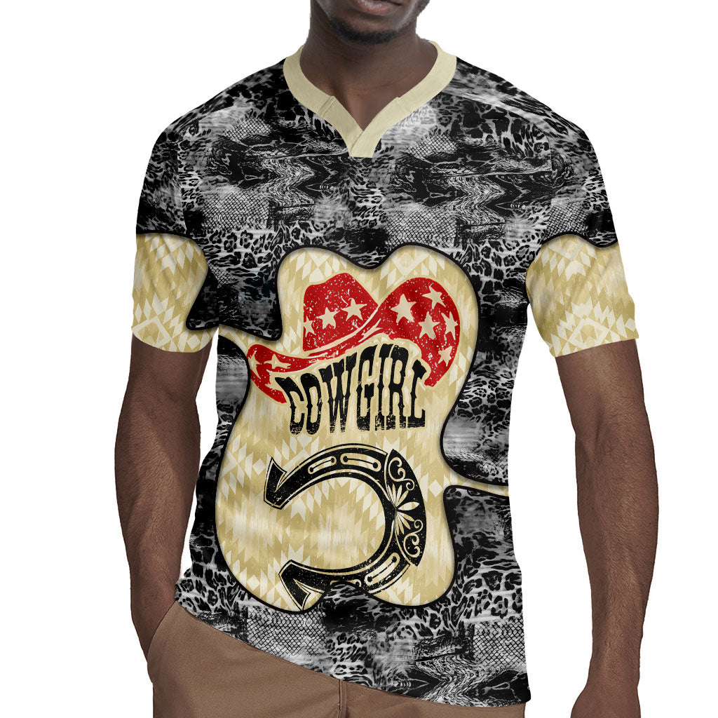 Black Cowgirl Lasso Horseshoe Rugby Jersey Vintage Retro Leopard Animal