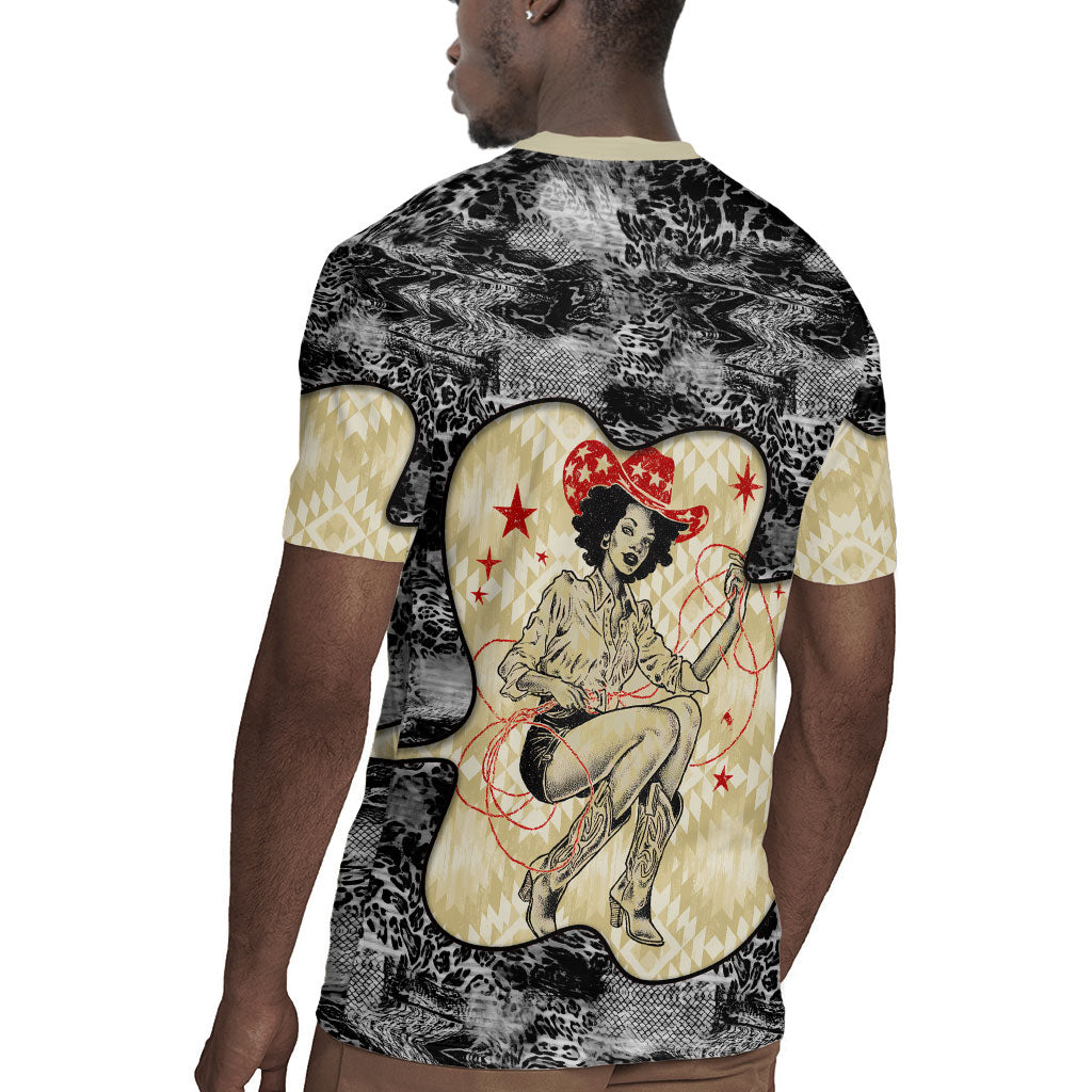 Black Cowgirl Lasso Horseshoe Rugby Jersey Vintage Retro Leopard Animal