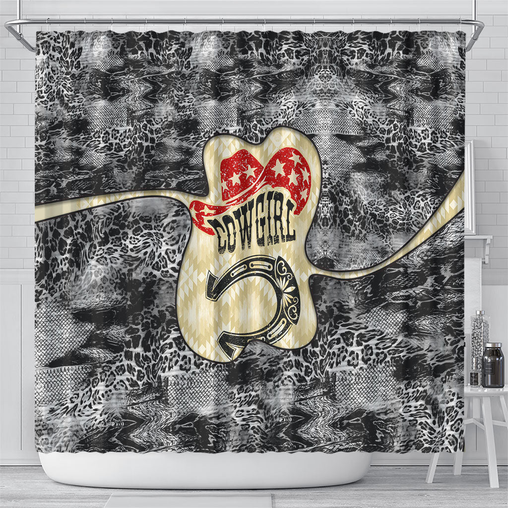 Black Cowgirl Lasso Horseshoe Shower Curtain Vintage Retro Leopard Animal