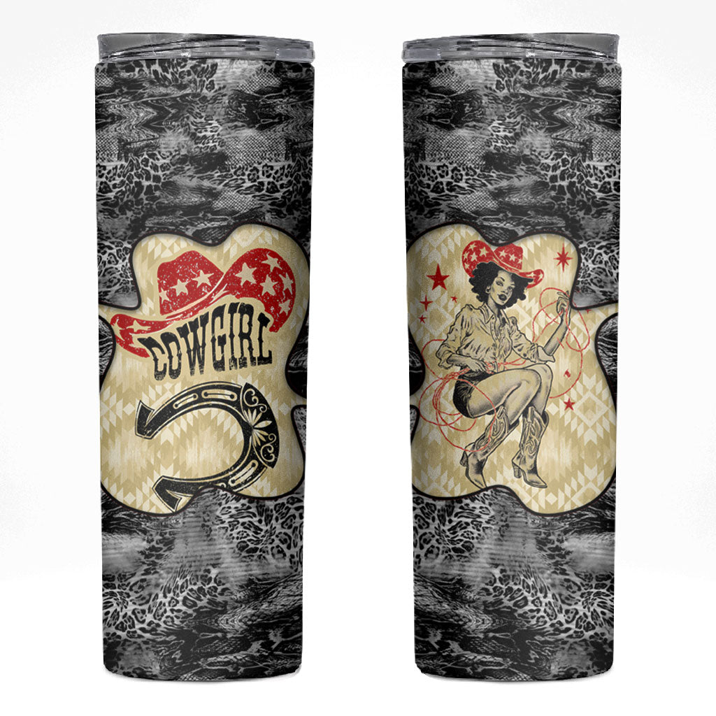 Black Cowgirl Lasso Horseshoe Skinny Tumbler Vintage Retro Leopard Animal