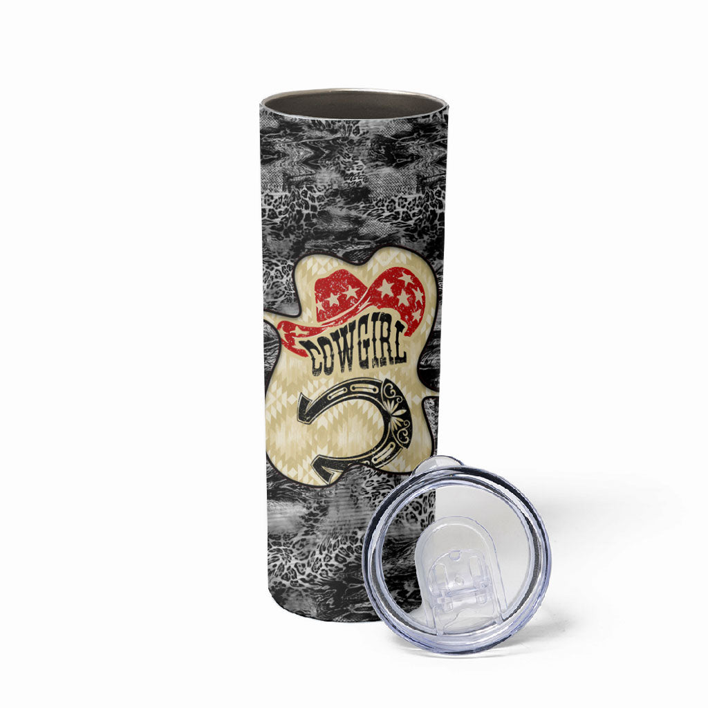 Black Cowgirl Lasso Horseshoe Skinny Tumbler Vintage Retro Leopard Animal