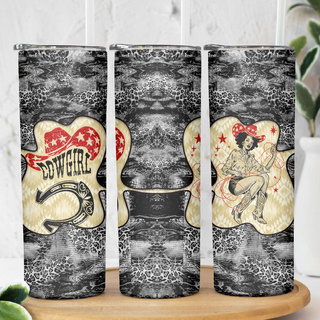 Black Cowgirl Lasso Horseshoe Skinny Tumbler Vintage Retro Leopard Animal