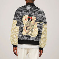 Black Cowgirl Lasso Horseshoe Sleeve Zip Bomber Jacket Vintage Retro Leopard Animal