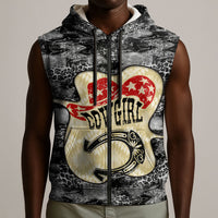Black Cowgirl Lasso Horseshoe Sleeveless Zip Hoodie Vintage Retro Leopard Animal