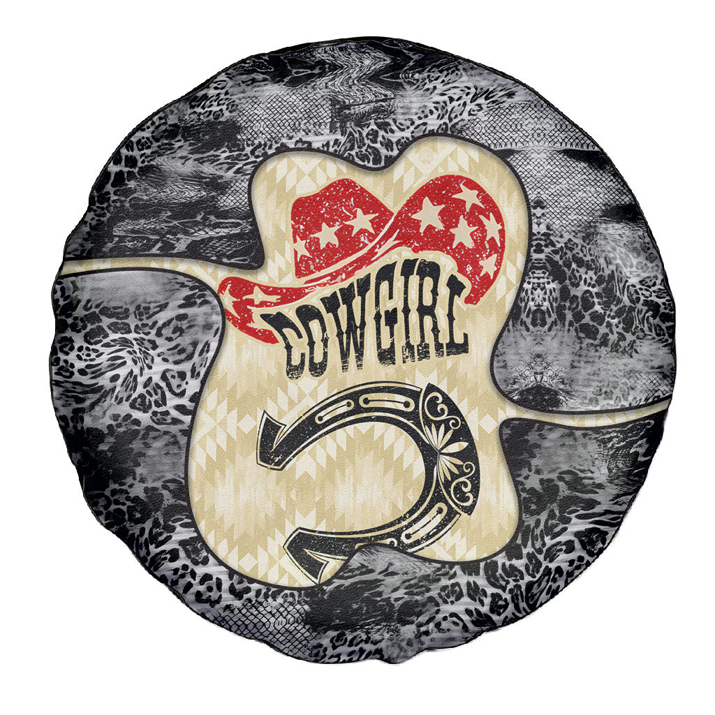 Black Cowgirl Lasso Horseshoe Spare Tire Cover Vintage Retro Leopard Animal