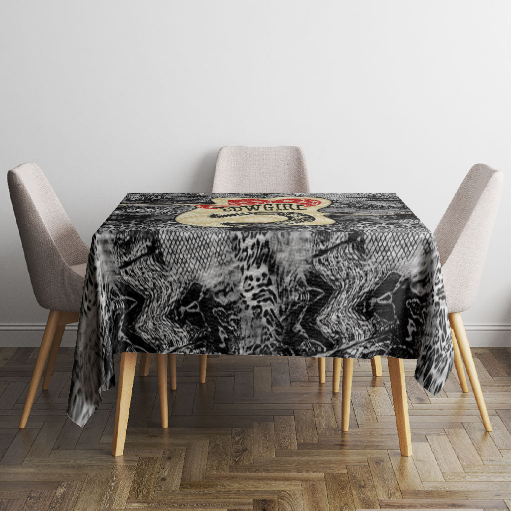 Black Cowgirl Lasso Horseshoe Tablecloth Vintage Retro Leopard Animal