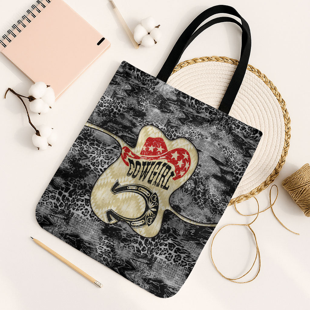 Black Cowgirl Lasso Horseshoe Tote Bag Vintage Retro Leopard Animal