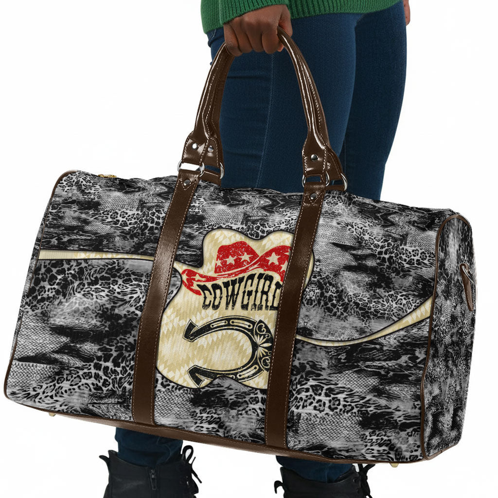 Black Cowgirl Lasso Horseshoe Travel Bag Vintage Retro Leopard Animal