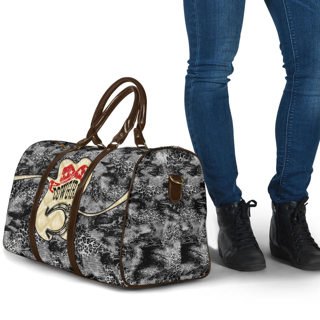 Black Cowgirl Lasso Horseshoe Travel Bag Vintage Retro Leopard Animal