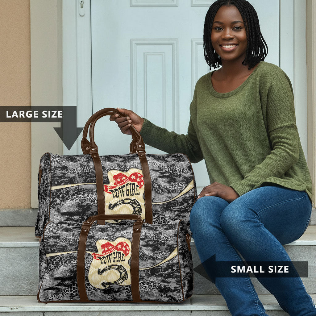 Black Cowgirl Lasso Horseshoe Travel Bag Vintage Retro Leopard Animal