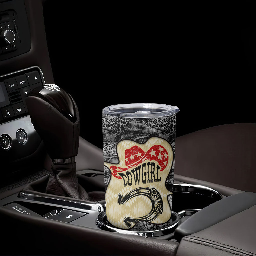 Black Cowgirl Lasso Horseshoe Tumbler Cup Vintage Retro Leopard Animal