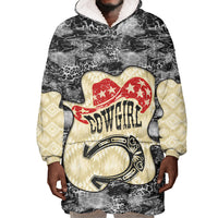 Black Cowgirl Lasso Horseshoe Wearable Blanket Hoodie Vintage Retro Leopard Animal