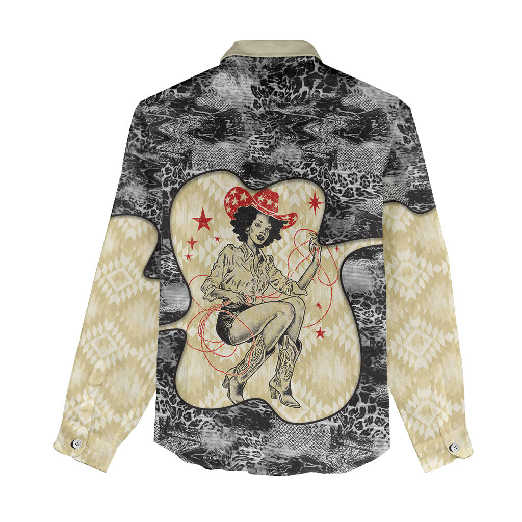 Black Cowgirl Lasso Horseshoe Women Casual Shirt Vintage Retro Leopard Animal